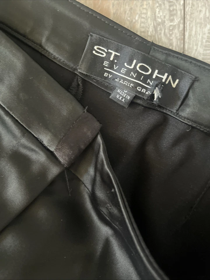 St. John Couture Womens Size 6 Liquid Satin Pants Trousers Ankle Black Silk  - Image 4 of 4