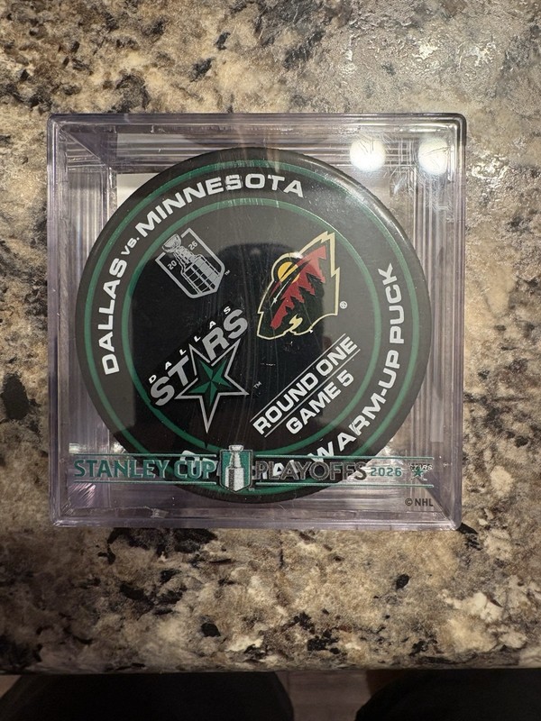 Dallas Stars vs Minnesota Wild Official Warm-Up Used Puck  R1 G5 coa