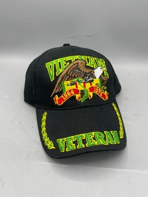 Men's Eagle Crest ''Vietnam 1964-1975 Veteran'' Cap Hat Black w/Green & Gold