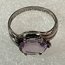 Vintage .925 Sterling Silver Amethyst Ring Oval Cut Purple Stone Size 7