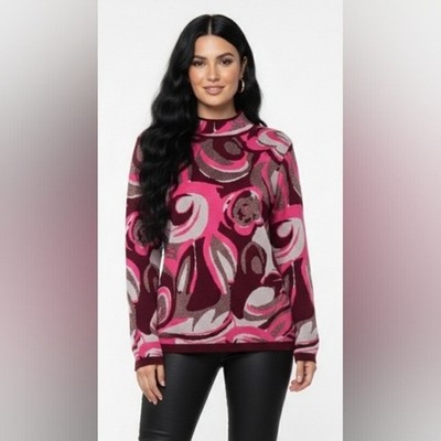Boston Proper Vibrant Pink and Burgundy Cowl Sweater Size S