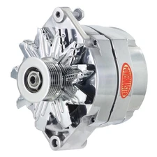 Powermaster Alternator; 100 Amp; Polished; One Wire; w/Serpentine Pulley