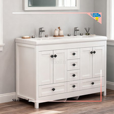 White 47inch Bathroom Vanity Bathroom Storage Cabinet with Double Ceramic Sink
