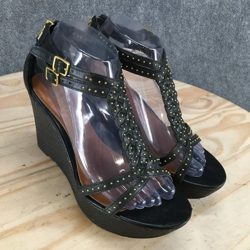 Lauren Ralph Lauren Sandals Womens 7.5 B Zip Platform Ankle Strappy Wedge Black - Image 3 of 4