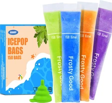 150 Disposable Ice Popsicle Mold Bags (8x2"), BPA-Free, Freezer Pop Bags for ...