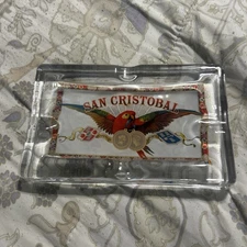 San Cristobal Crystal Glass Ashtray Cigar Logo 8"x5"x1"