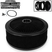 14" x 5" Black Round Deep Dish Air Cleaner Kit + Washable Filter w/ Chrome Lid
