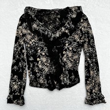 Top vintage Rampage pizzo manica lunga a campana volant Y2K civetta nero floreale taglia M