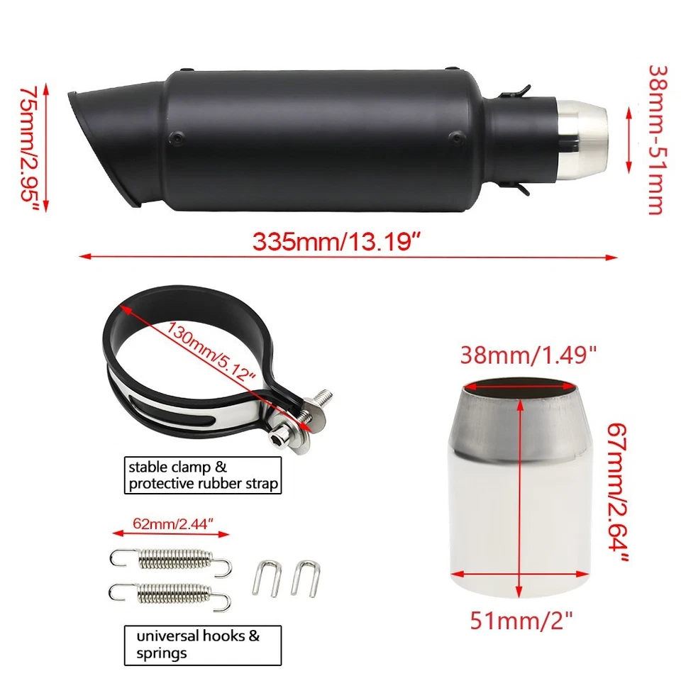 Накладная труба глушителя выхлопной системы 38-51 мм для квадроциклов Honda Suzuki Kawasaki BMW Yamaha - Изображение 2 из 4