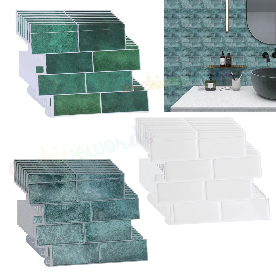 10PCS 3D Mosaic Peel and Stick on Self Adhesive Wall Tiles for Kitchen Bathroom - Image 3 of 4