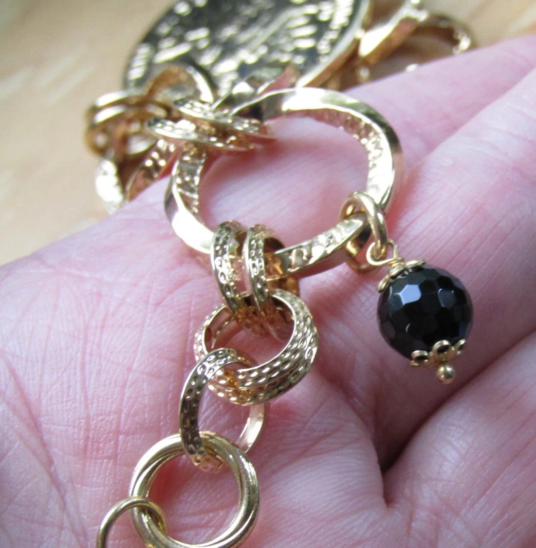 BELLEZZA LIRA COIN BRONZE CHAIN LINK BRACELET WITH FACETED BEAD CHARM 9" image 8