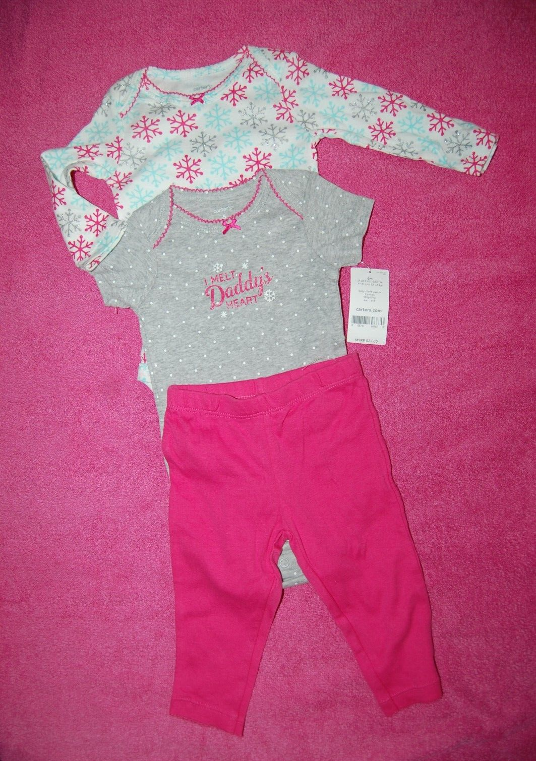 Carters 3 Piece Set Leggings S/S Bodysuit L/S Bodysuit 6 Months BNWT