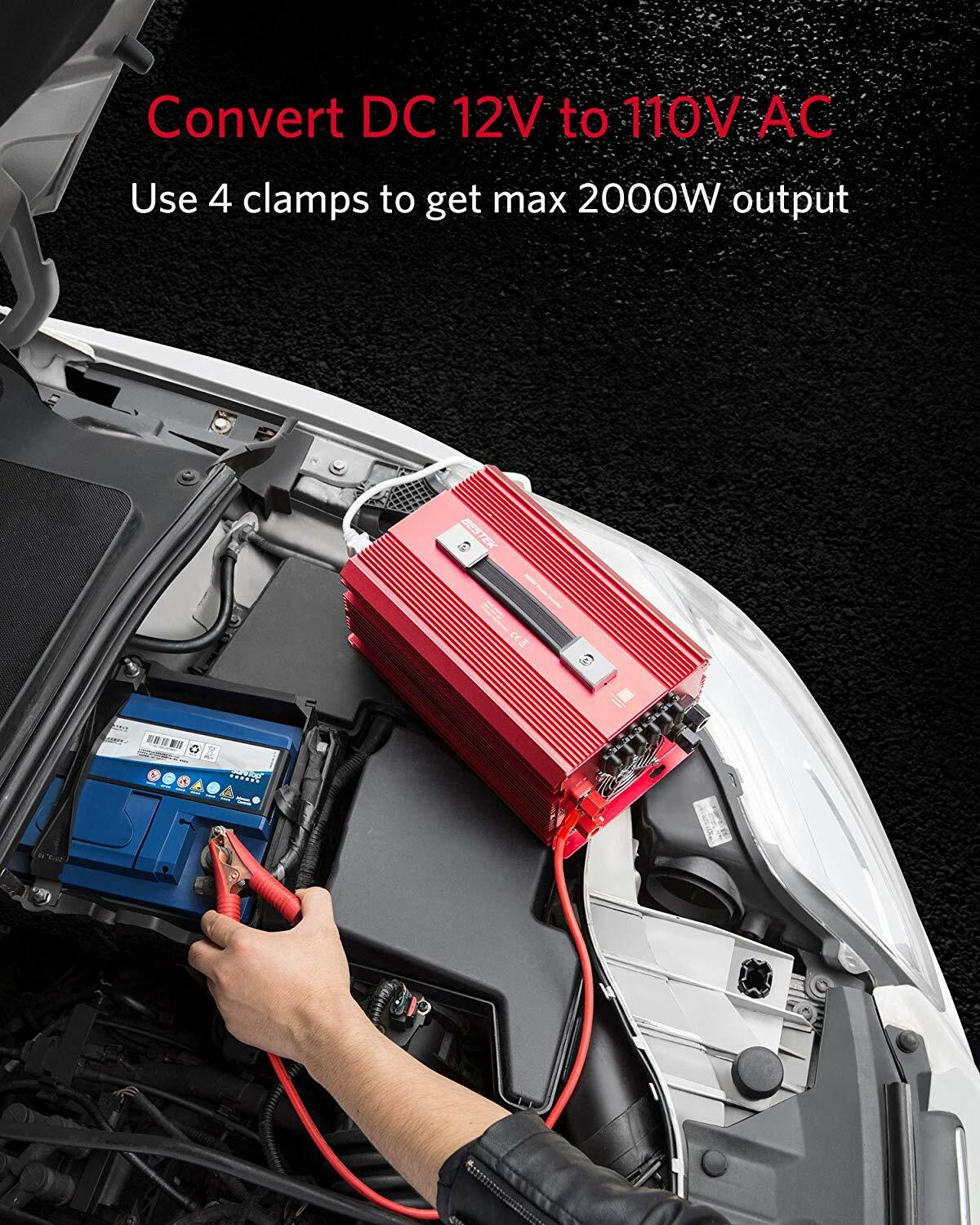 BESTEK Power Inverters 2000W Watt 12V DC to 110V AC 3 Outlets Modified