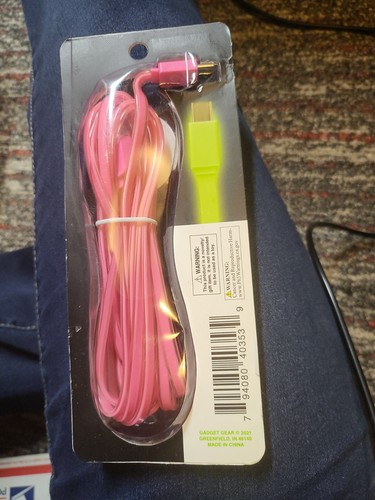 NIP USB C Cable 9 feet long Glow in the pink Tangle Free Flat Cord - Zdjęcie 2 z 2