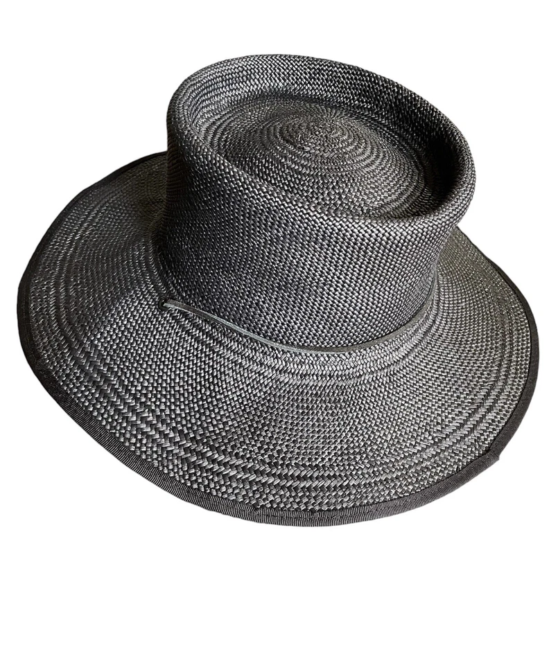 Authentic Brookes Boswell Designer Black Panama Straw Drawstring Hat Medium - Image 3 of 4