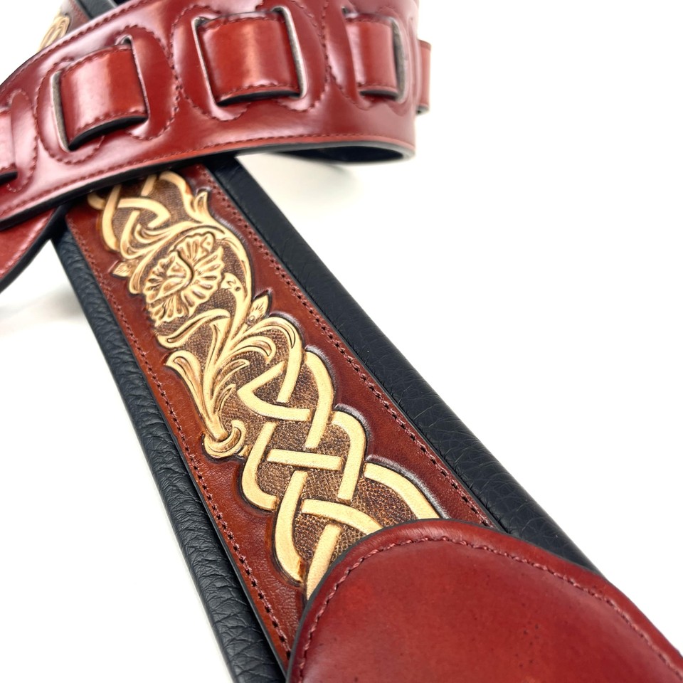 KB05LBRN Bourbon Red Full Grain Center Block Carving Leather Padded