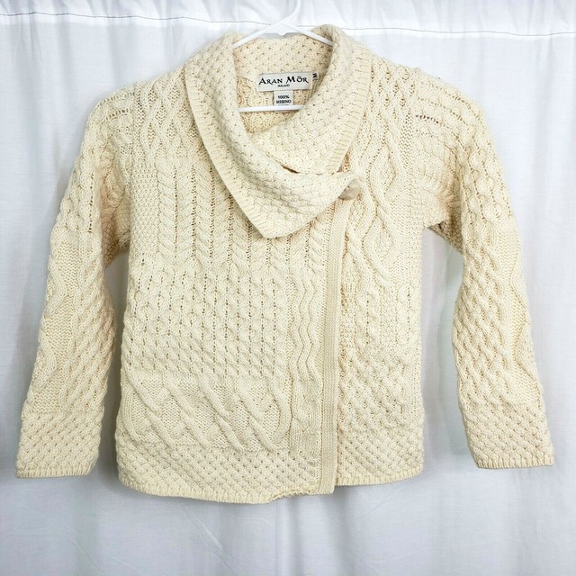 Aran Mor Irish Knit Shawl Collar Crossover Creme Womens Medium Cardigan Sweater | eBay