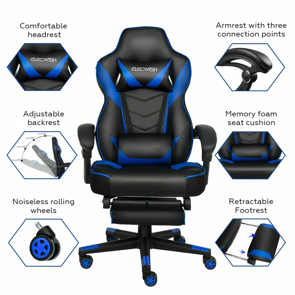 ELECWISH Gaming Chair Ergonomic Office Chair Swivel Computer Seat with Footrest - Image 3 of 4