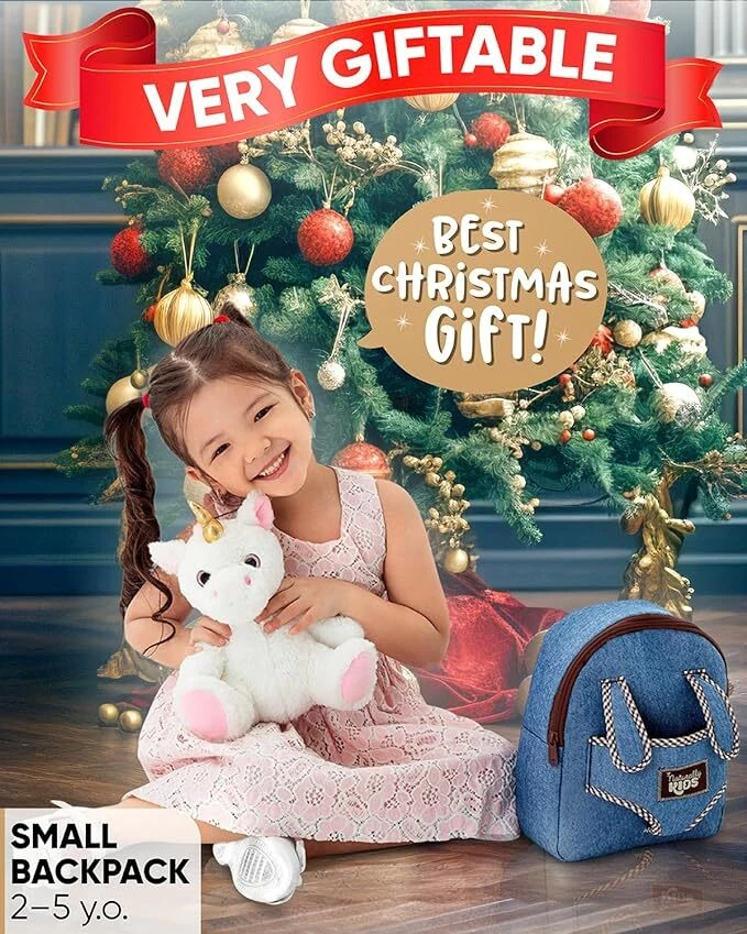 Mochila infantil com brinquedo unicórnio de pelúcia pequena para meninas 3-5 anos naturalmente crianças - Imagem 2 de 4
