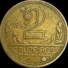 1945 Brazil 2 Cruzeiro Coin KM 559 Lot C5-4 Brasil Map