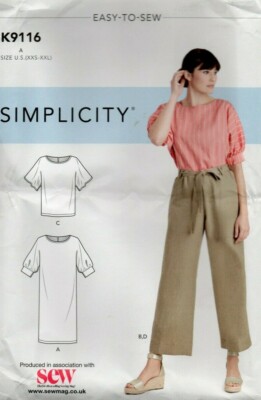 Simplicity Schnittmuster 9116 EASY Kleid Oberteil und Bindegürtel Hose Größe 4 - 26