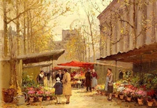 Oil painting marche aux fleurs a la madeleine flower walk at the madeleine art
