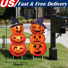 2Pcs Halloween Pumpkin Ghost Yard Signs w/ Stakes Large Outdoor Lawn Decor Prop