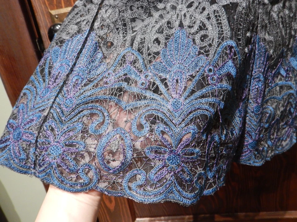 PETER NYGARD богато украшенный серый синий кружева вышивка труба панель юбка 4 S 2E - Изображение 3 из 4