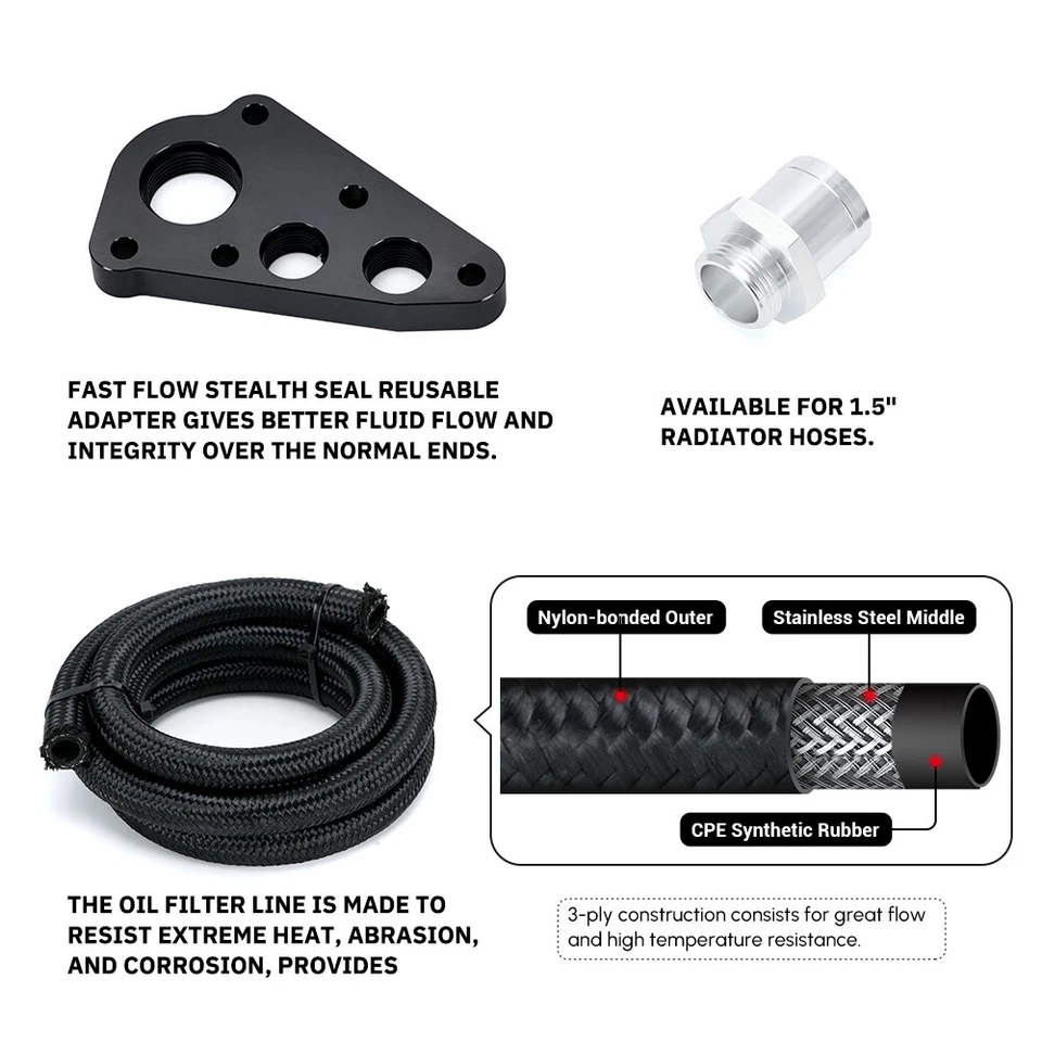 Billet Oil Filter Relocation Kit For 1996+ Ford 4.6 5.4 Mustang GT F150 F250 V8 - Image 4 of 4