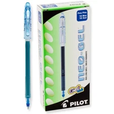 14002 Pilot Neo-Gel Roller Ball Gel Ink Pen, Fine Point, Blue, Pack of 12