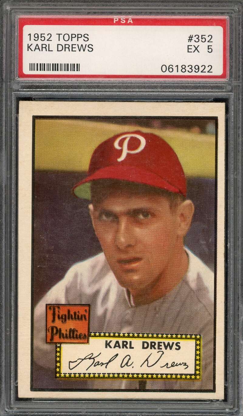 1952 Topps 352 Karl Drews (Variation: BACK INFO MISSING) PSA 5 06183922