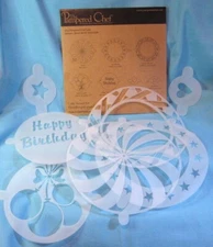 Pampered Chef Cake Stencil Set #1535 7 Patterns: Balloons, Borders, Star, Heart