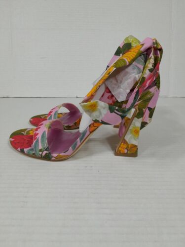 Nine West Womens Kelsie Ankle Wrap Sandals Heels Sz 5.5 Shoe Pink Floral Nwob - Picture 6 of 9