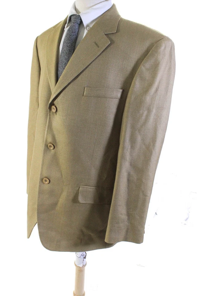 Andrew Fezza Mens Brown Silk Textured Three Button Long Sleeve Blazer Size 44R - Image 3 of 4
