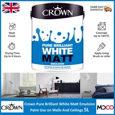 Crown Paint Matt Emulsion Wall & Ceiling Non‑Breatheasy–Pure Brilliant White–5L 4.00 per litre