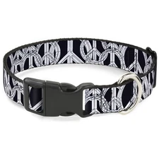 Plastic Clip Collar Peace Sketch Black/White NARROW-Small 7-8.5"