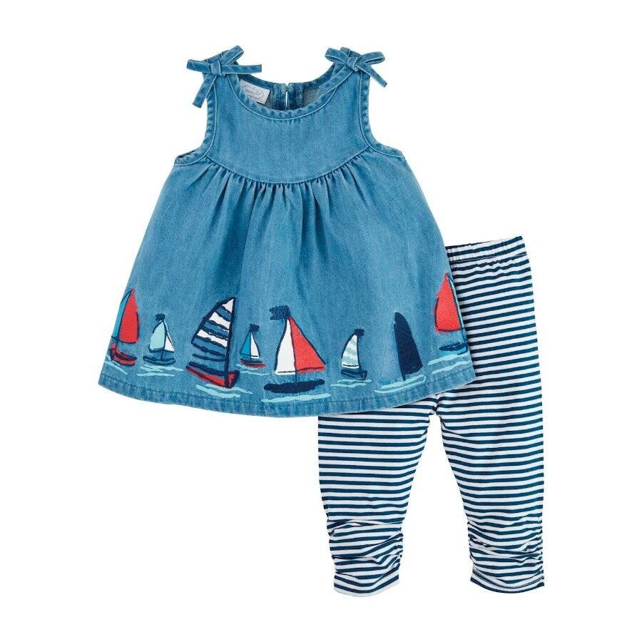 Mud Pie Sail Away Sailboat Denim Tunic & Capri Set  12-18 Months