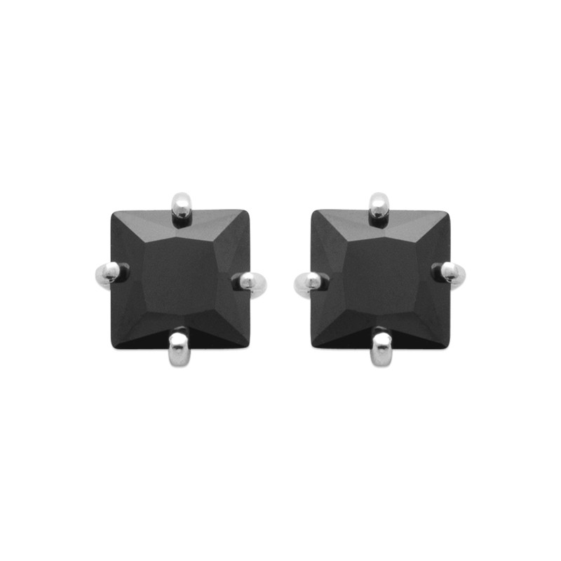 Boucles d'oreilles clous en argent 925 et zirconium noir carré 6mm pour homme et femme