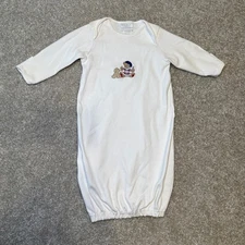 Carters Vintage Baby Sleep Sack Gown Bear Dog Embroidered White Long Sleeve 0-3M