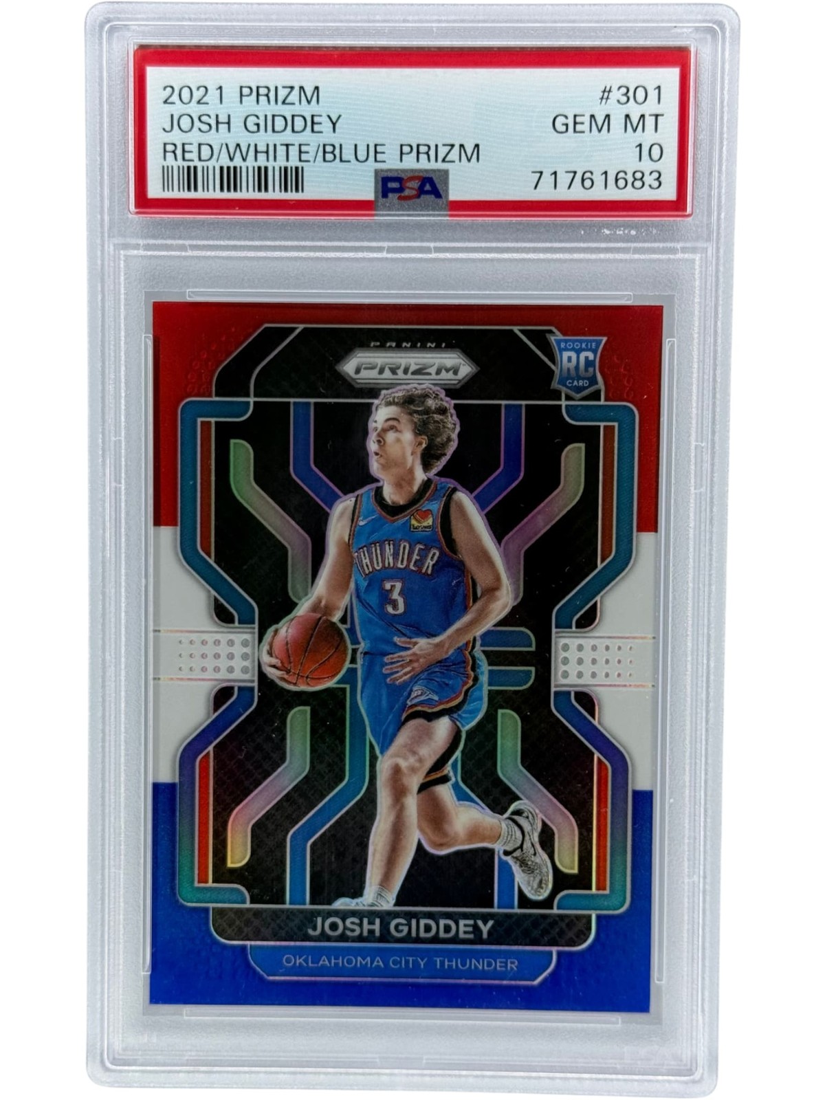 2021-22 Panini Prizm Josh Giddey #301 Red White & Blue Prizm RC Thunder PSA 10