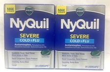 Vicks Nyquil Severe Cold & Flu, 2 packs(24 Liquicaps each) EXP 04/26