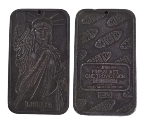 1982 MTB Johnson Matthey Statue Of Liberty 1 Oz .999 Fine Silver Bar #A4828