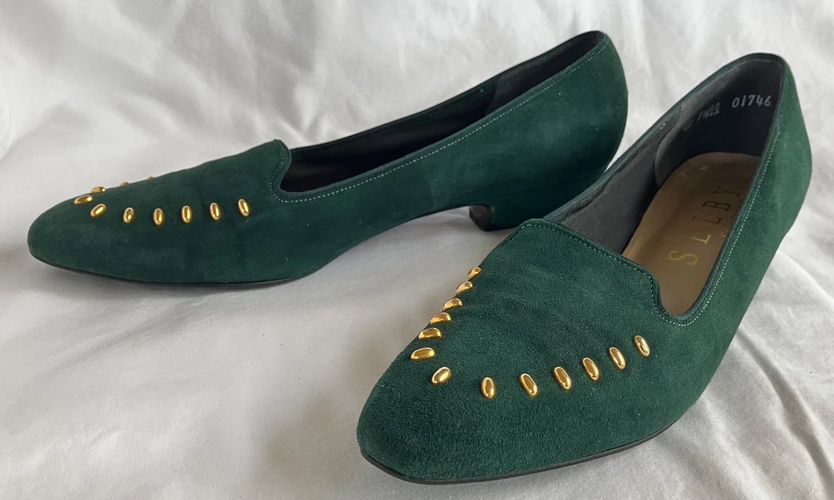dark green dress shoes for women Vintage for sale material: Satin