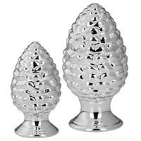 Deko Tannenzapfen 2Er Set 14 & 19 Cm Porzellan Silber Weihnachtsdeko Winterdeko