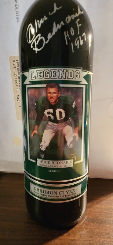 Signed CHUCK BEDNARIK Bottle (Empty) Philadelphia EAGLES HOF
