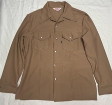 Vintage Levi  s 1970s Black Tab Big E Western Pearl Snap Shirt Tan USA SZ M RARE