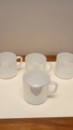 4 Vintage Federal Mugs Heat Proof USA Moonglow Iridescent Opalescent Coffee Cups
