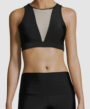  50 Onzie Women's Black High-Neck Plunge Mesh-Insert Pullover Sports Bra Size S