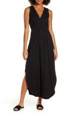 Fraiche by J V-Neck Jersey Dress in Black, Size Small