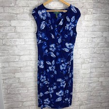 LAUREN Ralph Lauren Dress Mock Wrap Size 14 Blue Floral Sleeveless Ruched